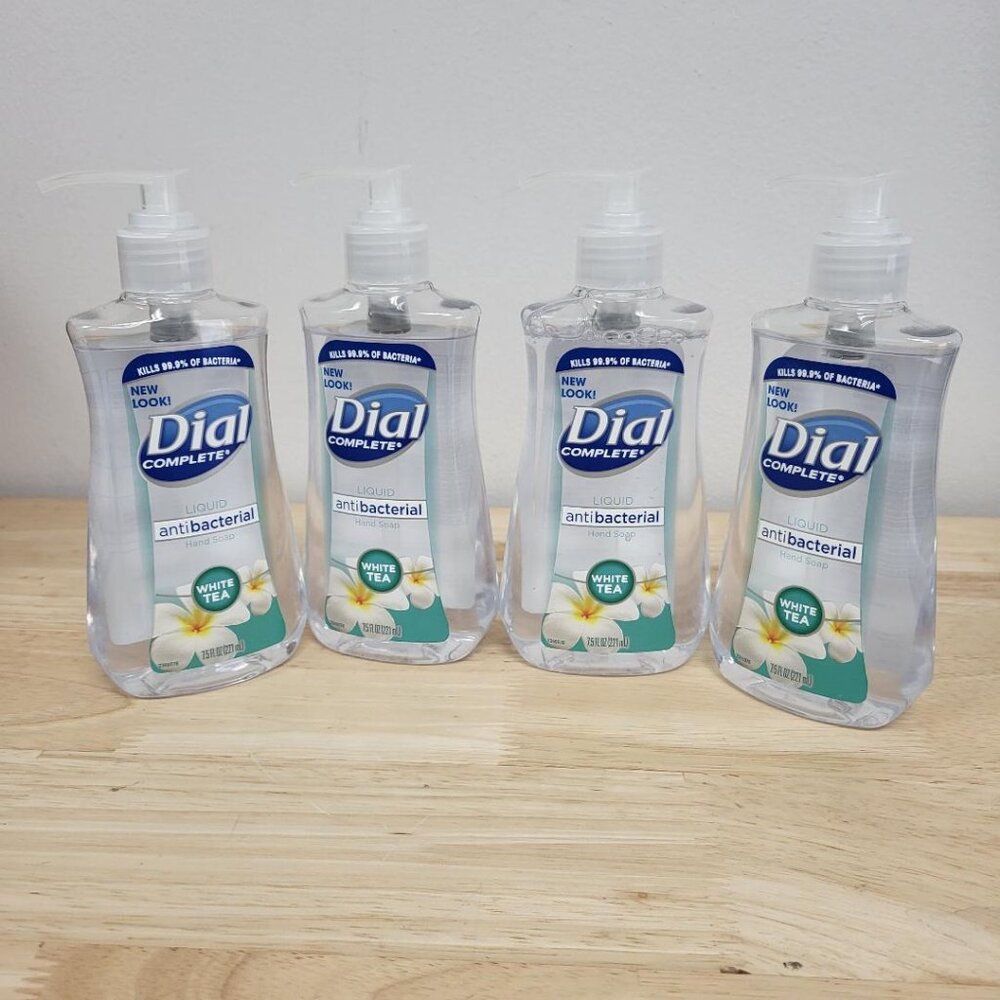 4 x Dial Complete Anti-bact WHITE TEA Liquid Hand Soap Wash 7.5 oz